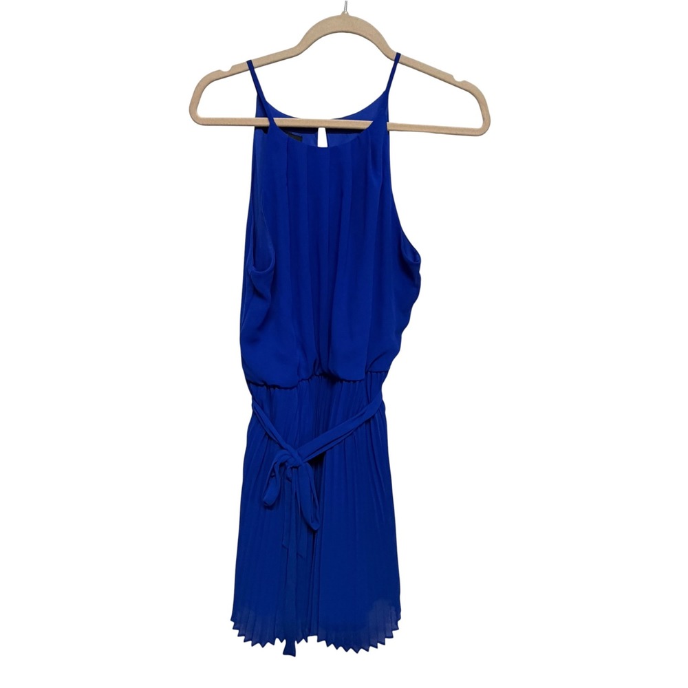 INC San Francisco Women's Pleated Cobalt Blue Halter Dress Size L Belted